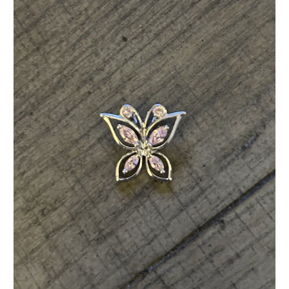 DL Sterling Silver Pink CZ Multi Stone Butterfly Pendant 2.2g